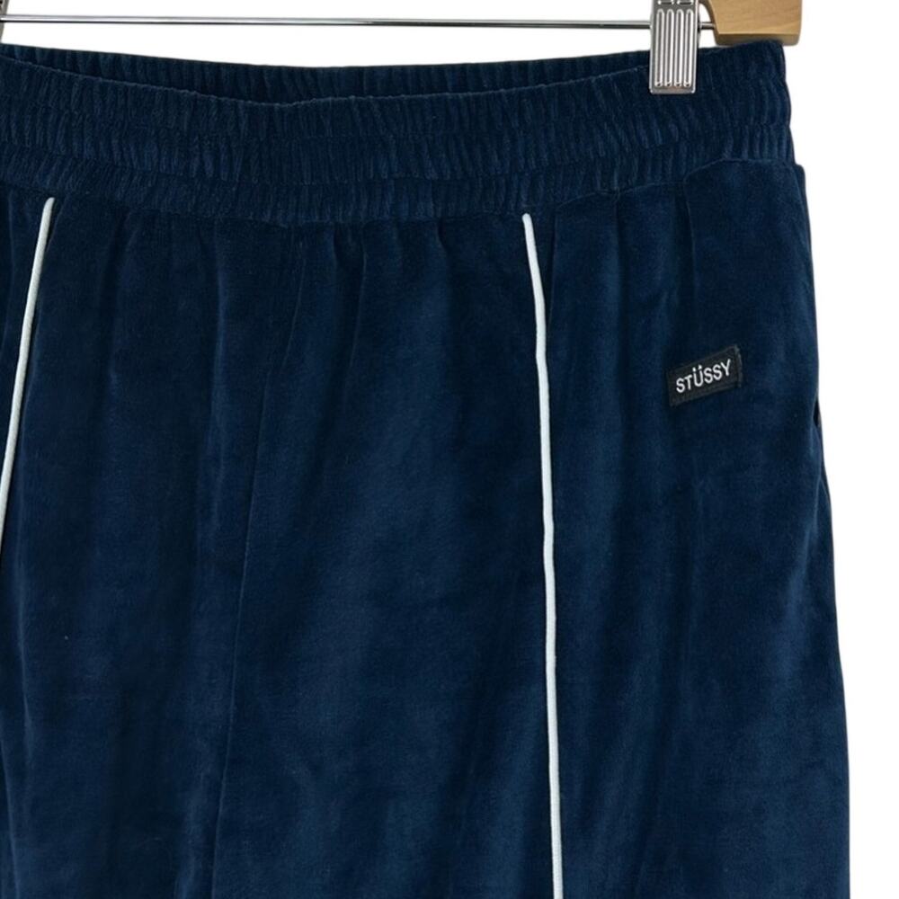 Stussy Blue Velour Track Pants with‎ White Piping Women’s Size Small - Picture 2 of 5